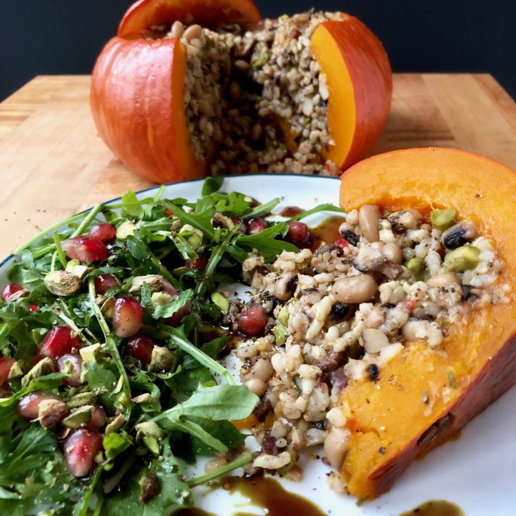 Kabocha Squash Stuffed with Brown Rice and Black Eyed Peas