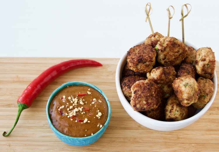 Chicken Meatballs with a Spicy Peanut Dipping Sauce